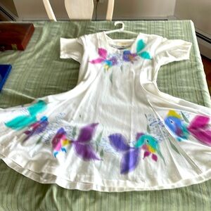Hand painted cotton dress in Fish motif